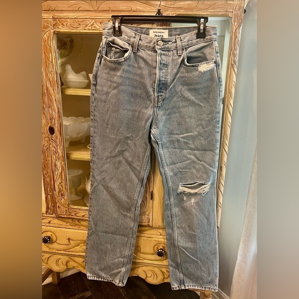 Reformation Womens Hanna Mid Rise Relaxed Largo Destroyed Wash Jeans Size‎ 26